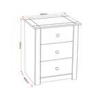 Solid Wood Bedside 3 Drawer Cabinet, dimensions.