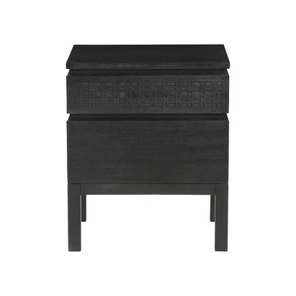 Solid Wood Black Modern Bedside Table, white background.