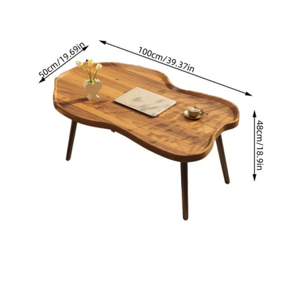 Solid wood cloud coffee table with curved edges. Dimensions.