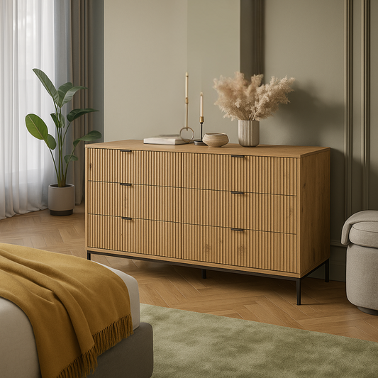 Solid Wood Fluted Chest Of Drawers Mid Century Modern