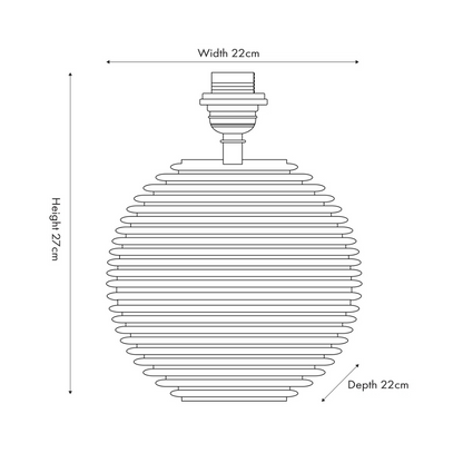 Line drawing of a decorative object with dimensions labeled