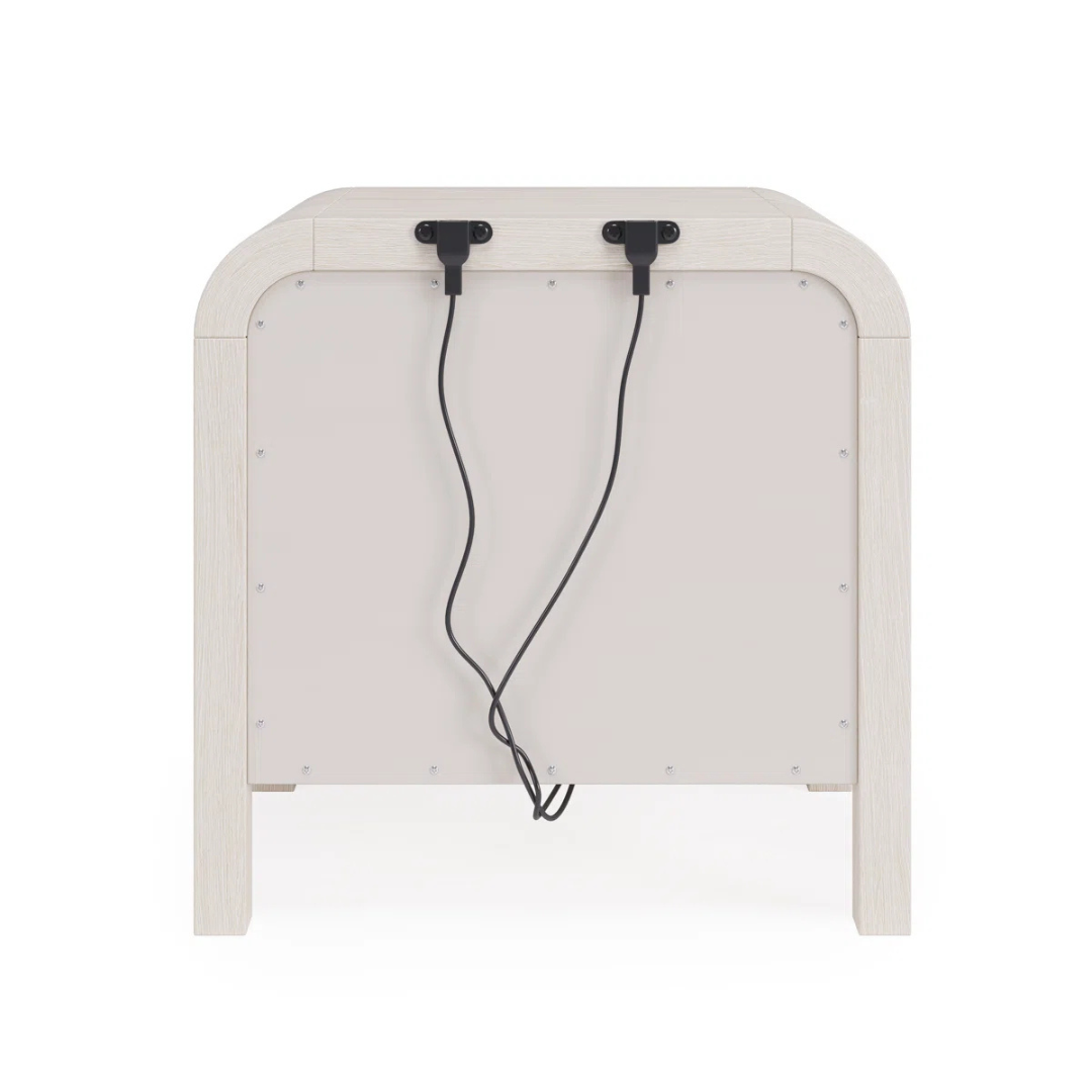 Solid Wood Modern White Bedside Table, back view.