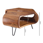 Solid wood quirky coffee table with sculpted shape, dimensions.