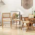 Solid Wood Rattan Dining Table Chairs - Set Of Two