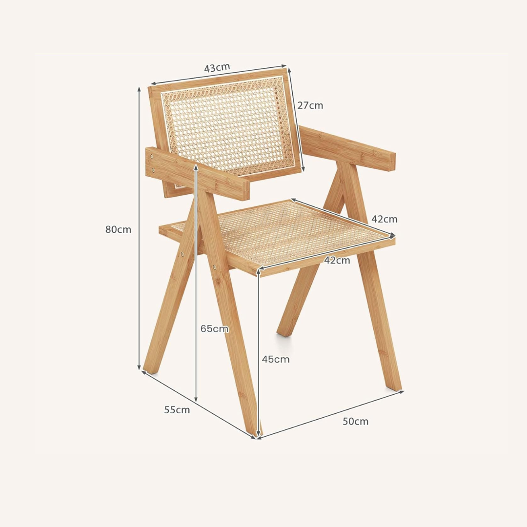 Solid Wood Rattan Dining Table Chairs - Set Of Two