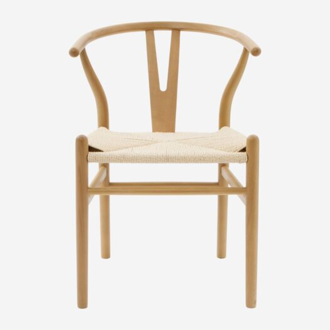 Solid Wood Woven Rattan Dining Chair front view