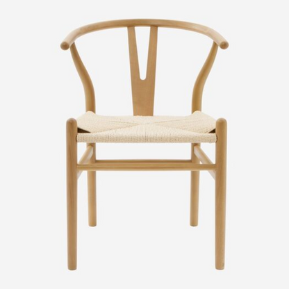 Solid Wood Woven Rattan Dining Chair front view