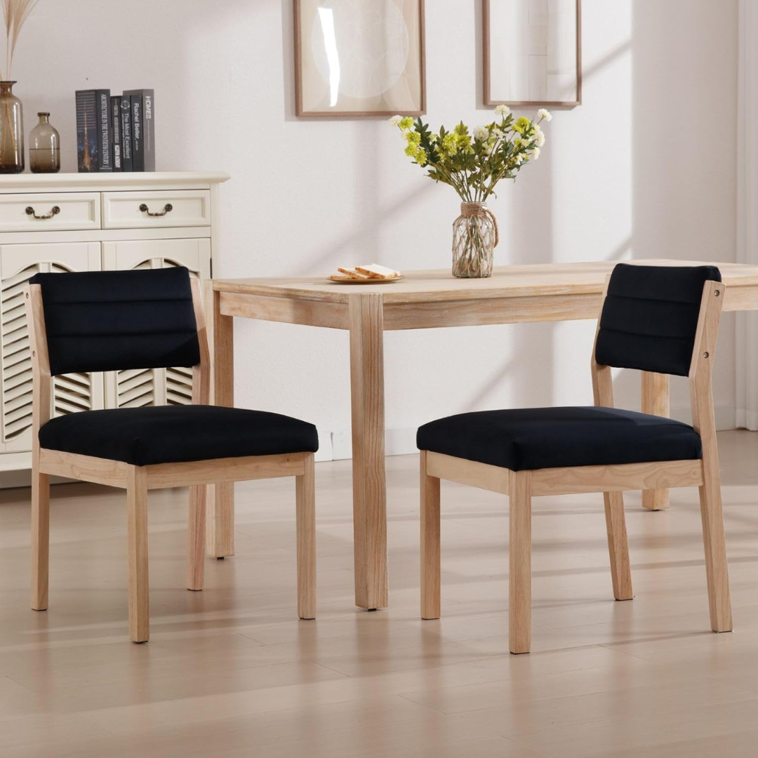 Solid Wood Linen Dining Room Chairs black variant front view