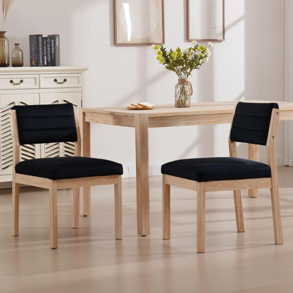 Solid Wood Linen Dining Room Chairs black variant front view