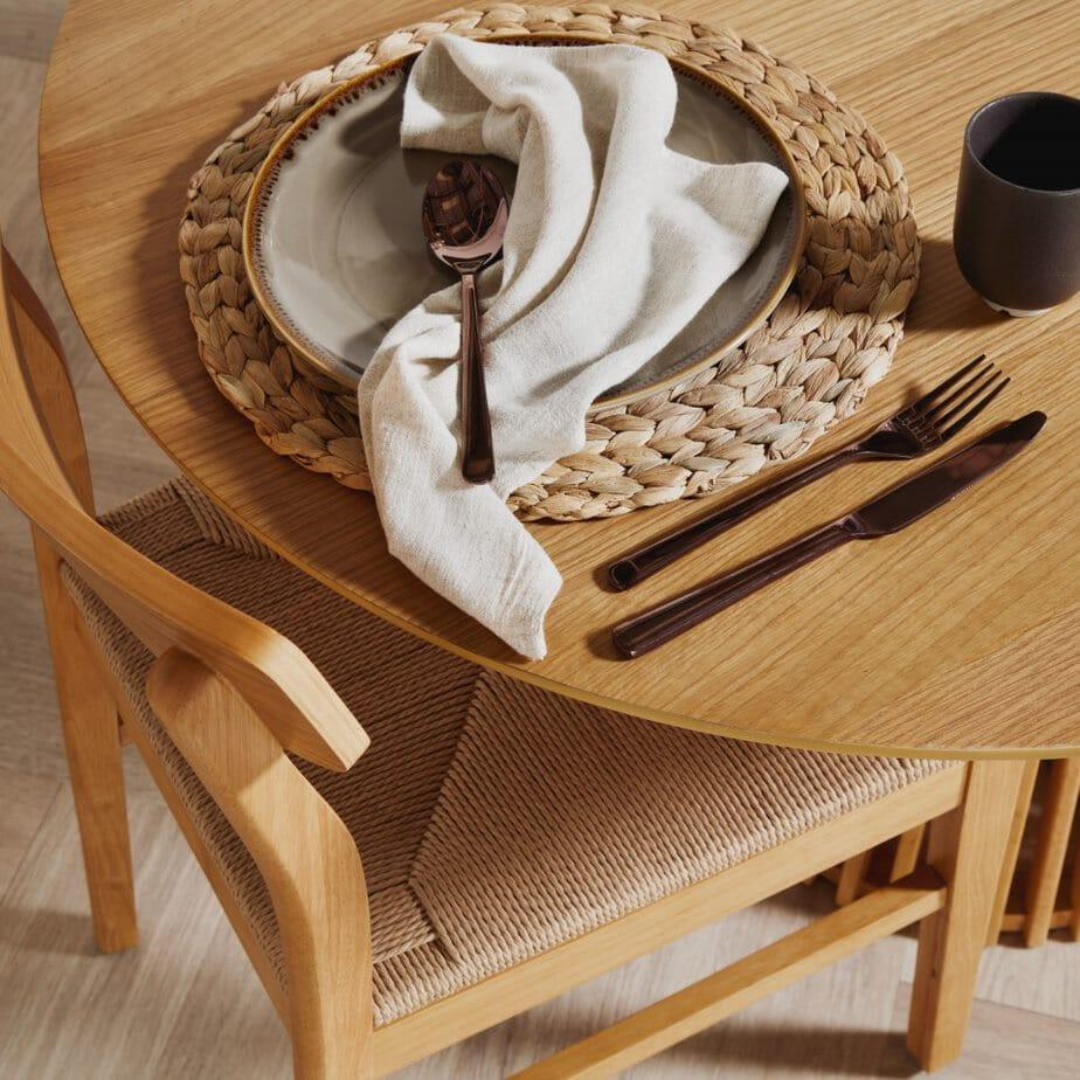 Solid Wood Woven Chairs Dining  close up of the woven seat