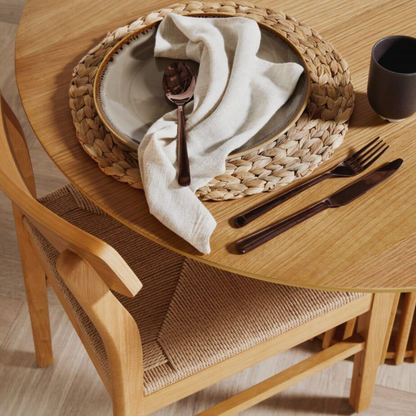 Solid Wood Woven Chairs Dining  close up of the woven seat
