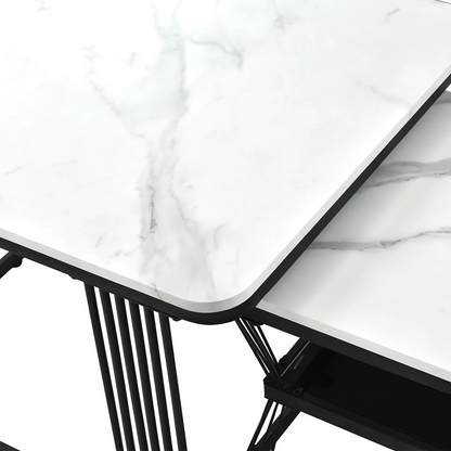 Square Modern Nest Of Table, close up of marble styled top.