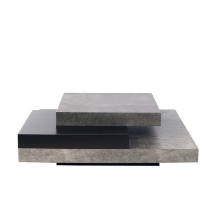 Stone design dark grey coffee table with layered surface, white background, face view.