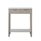 Taupe Traditional Hallway Table With Storage, white background.
