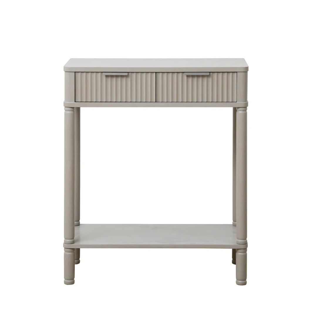 Taupe Traditional Hallway Table With Storage, white background.