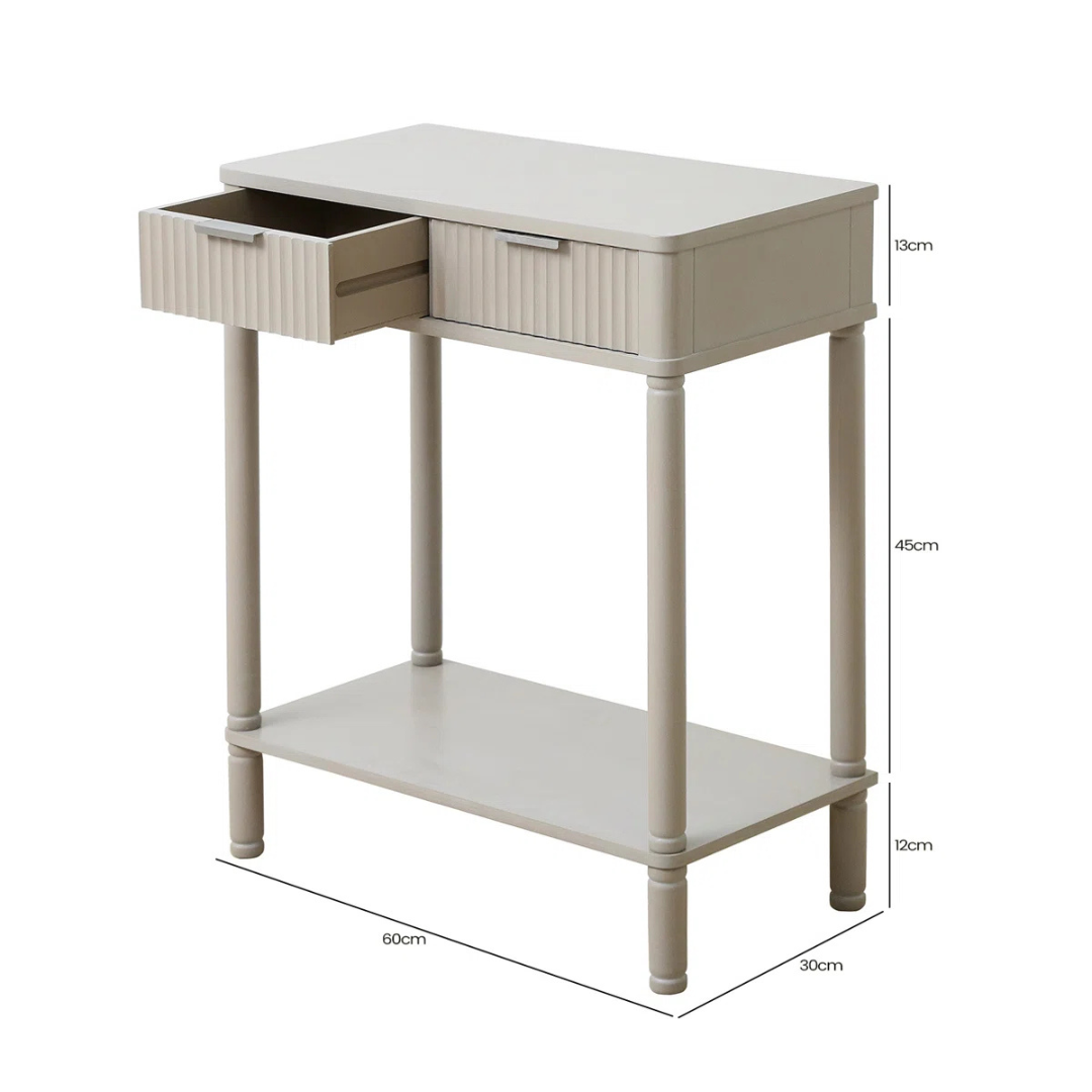 Taupe Traditional Hallway Table With Storage, dimensions.