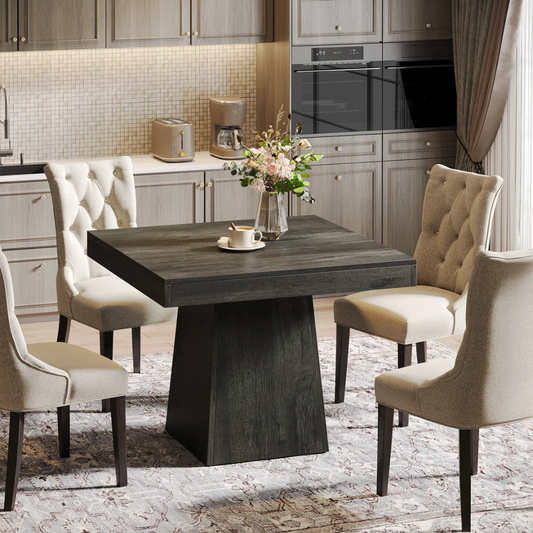Traditional Small Square Dining Table, set in a vintage modern dining room.