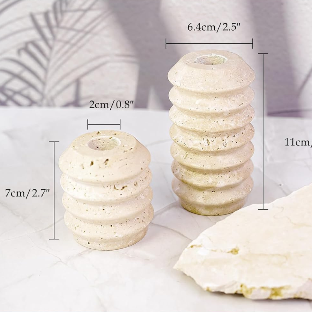 Two ceramic vases with measurements on a light background