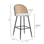 Upholstered Black Rattan Bar Stools With Backs - Set Of Two