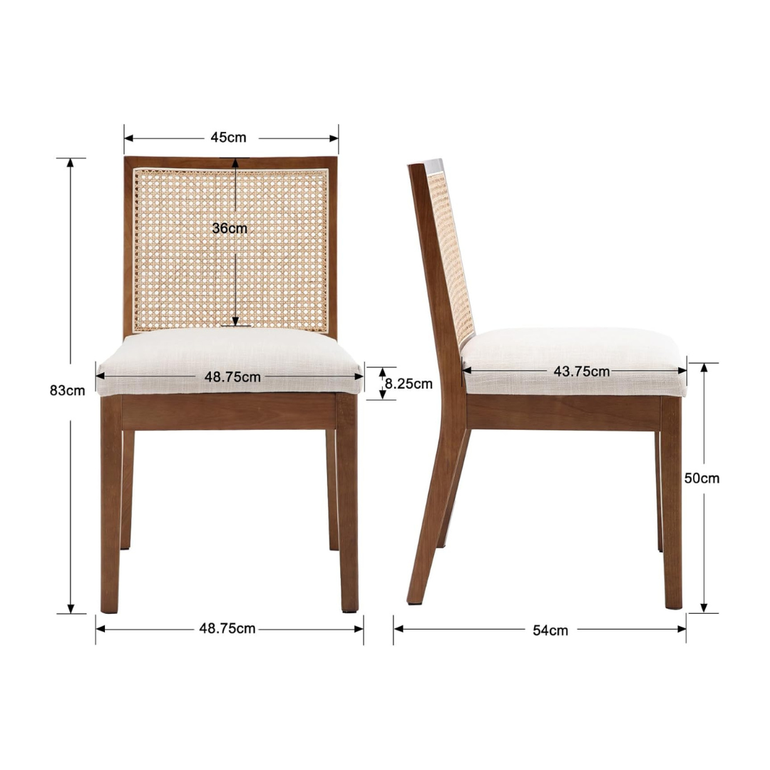 Upholstered Rattan Dining Table Chairs, dimensions.