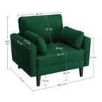 velvet emerald green armchair with matching cushions, dimensions.