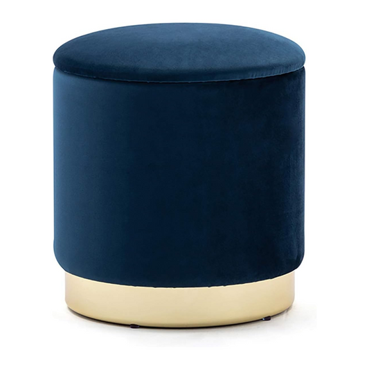 Velvet Ottoman With Storage With Gold Base, navy blue.