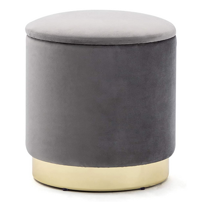 Velvet Ottoman With Storage With Gold Base, grey.