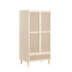 Beige cabinet with glass doors on a white background