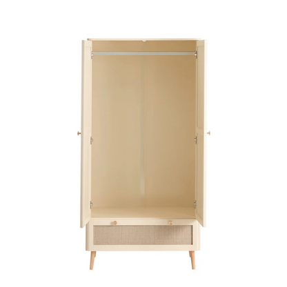 Beige wardrobe with mesh panel on a white background
