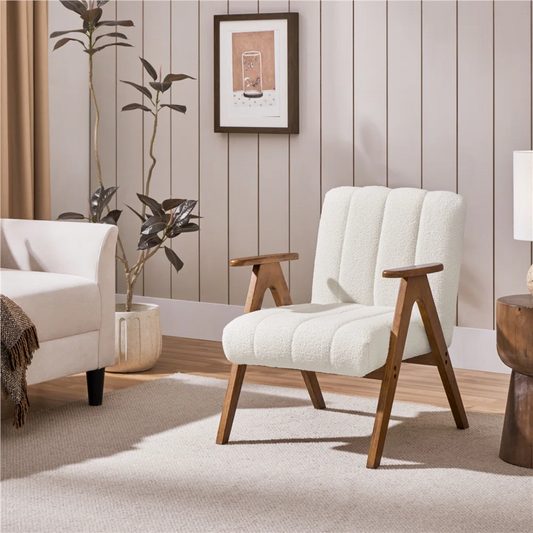 Walnut Frame Boucle Accent Chair