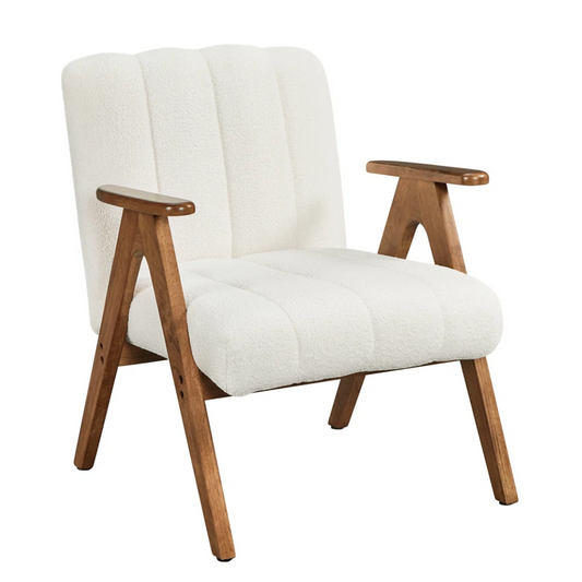 Walnut Frame Boucle Accent Chair