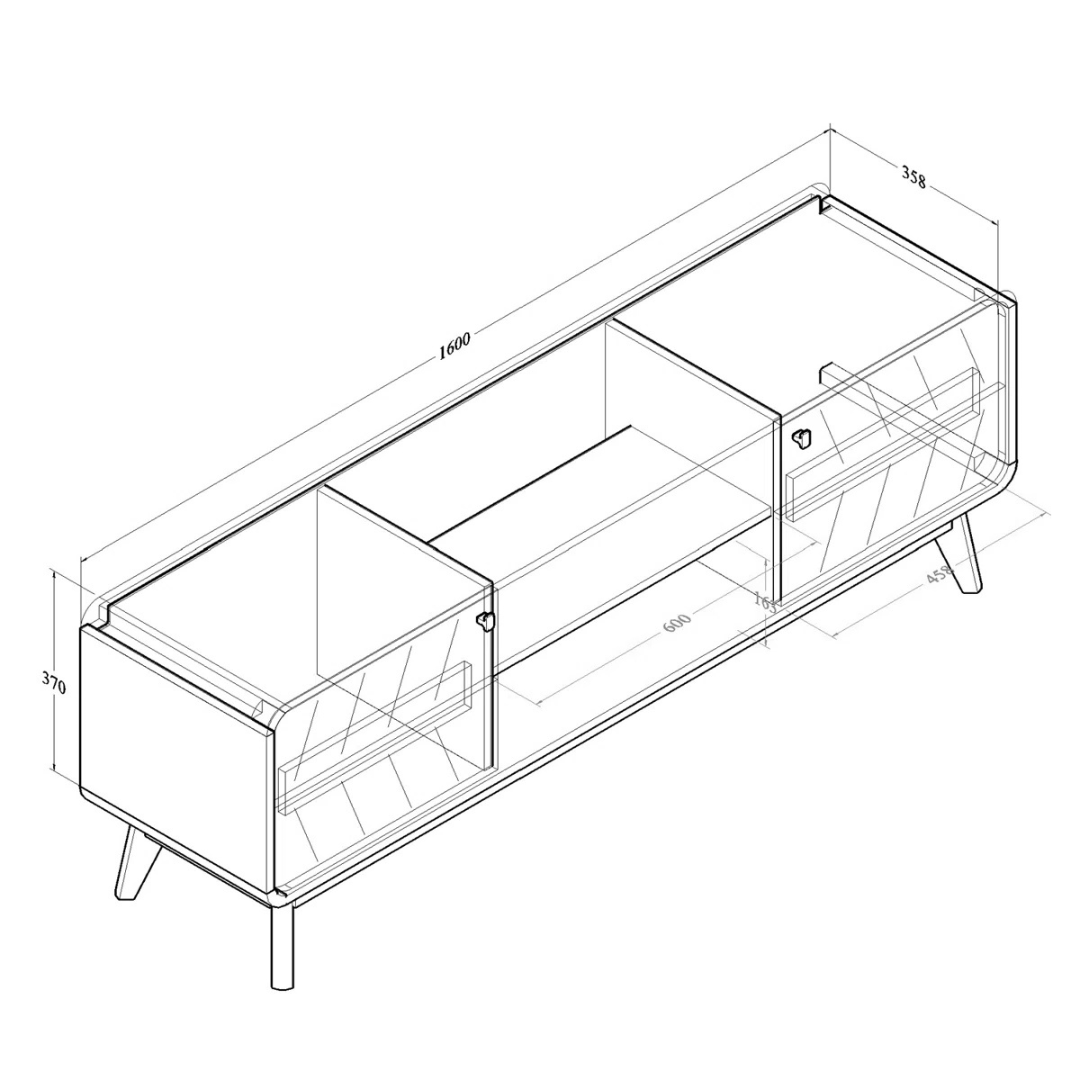 Walnut Mid Century Modern Style TV Stand, dimensions.