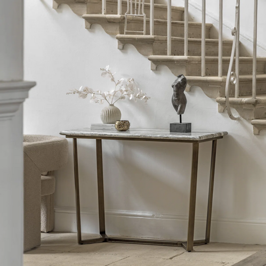 Walnut Wood Console Tables Marble Top
