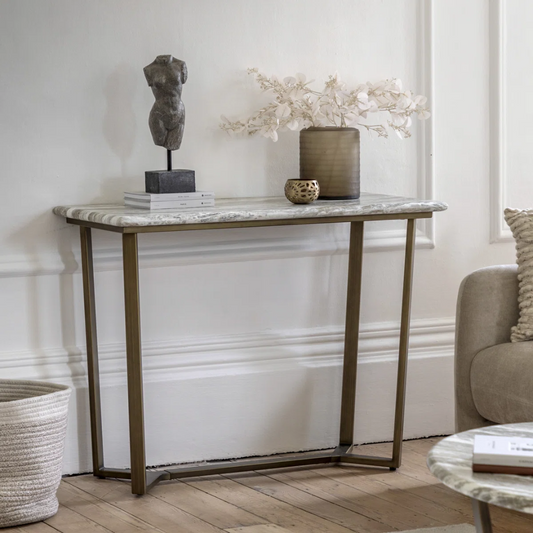 Walnut Wood Console Tables Marble Top