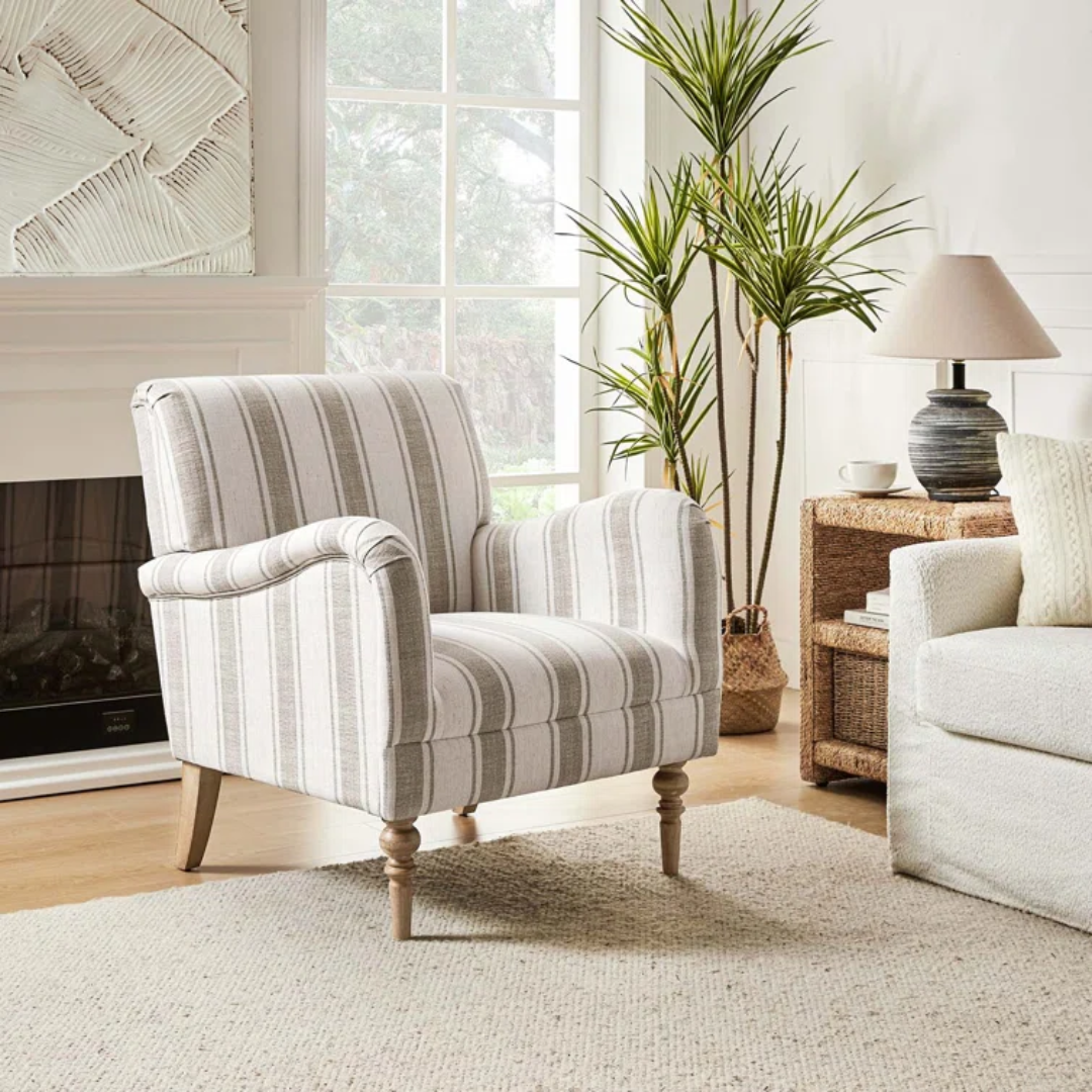 Linen Grey striped armchair