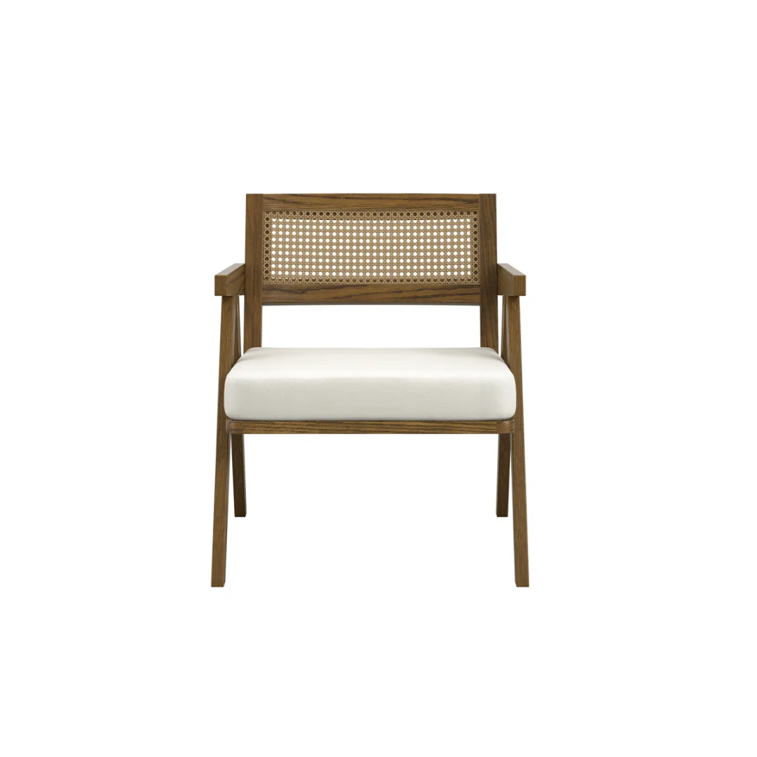 Walnut Upholstered Rattan Back Dining Chair