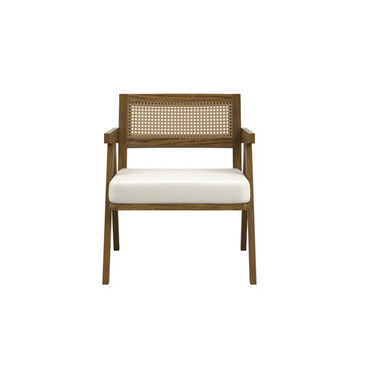 Walnut Upholstered Rattan Back Dining Chair
