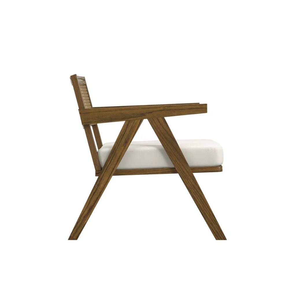 Walnut Upholstered Rattan Back Dining Chair