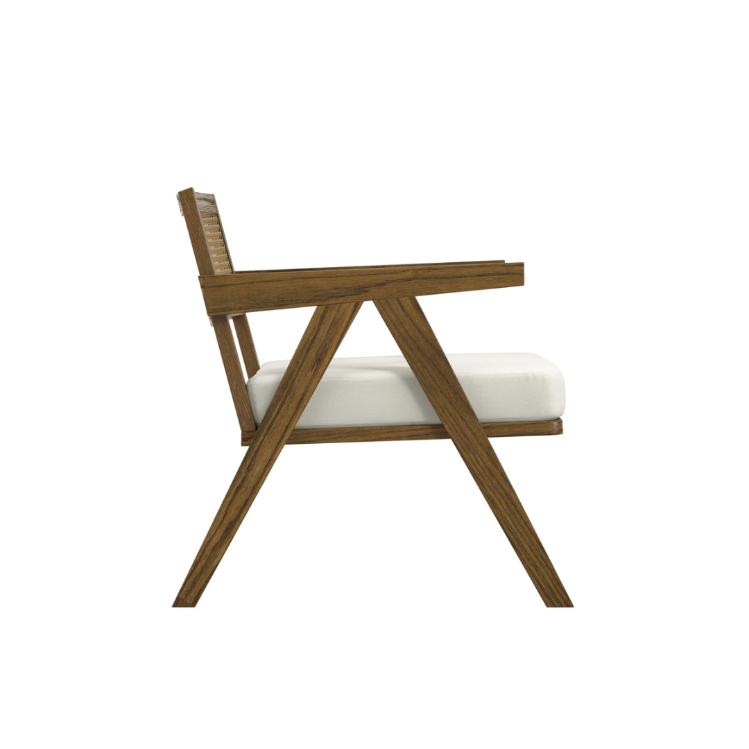 Walnut Upholstered Rattan Back Dining Chair