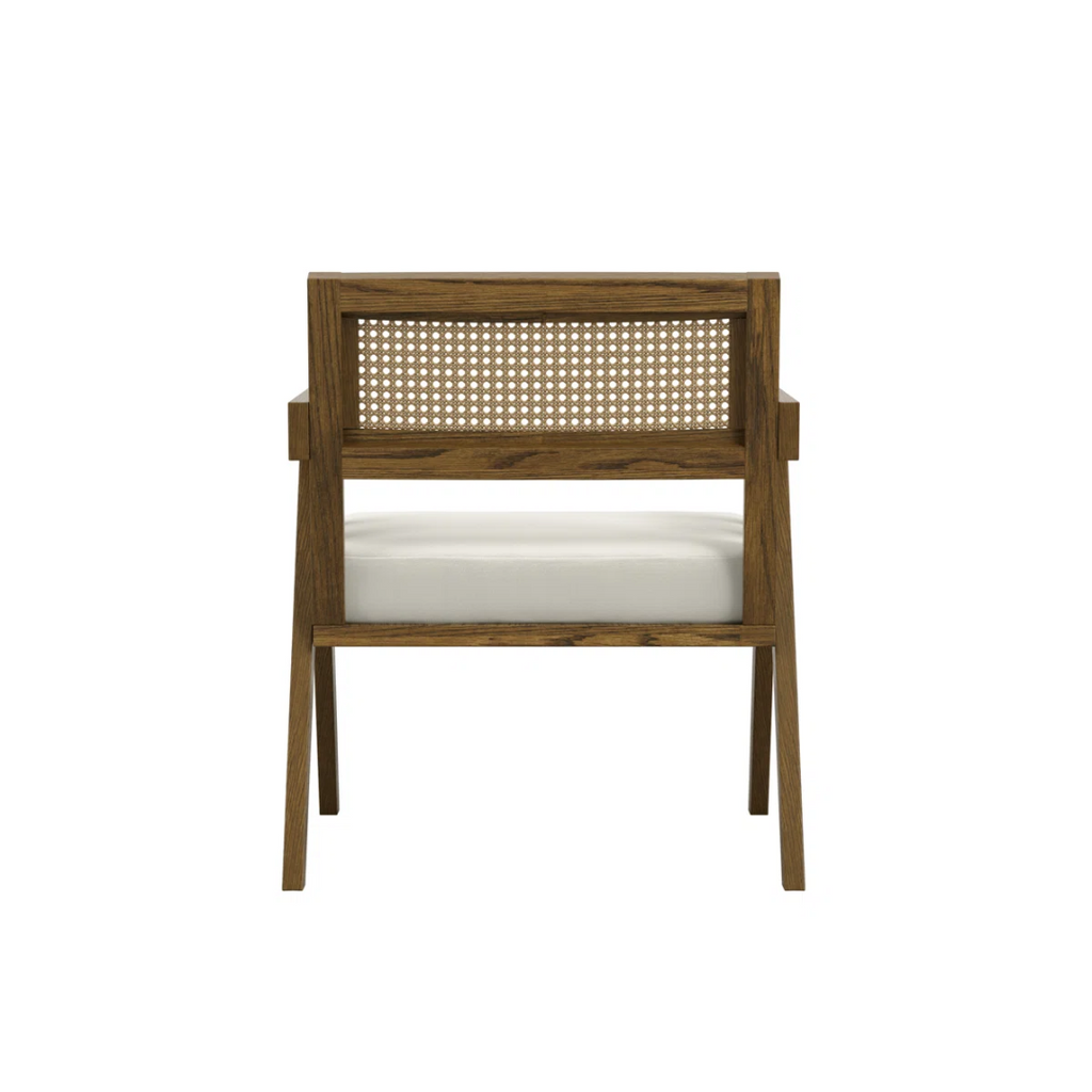 Walnut Upholstered Rattan Back Dining Chair