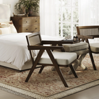 Walnut Upholstered Rattan Back Dining Chair