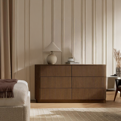 6 Drawer Fluted Chest Of Drawers Dark Oak