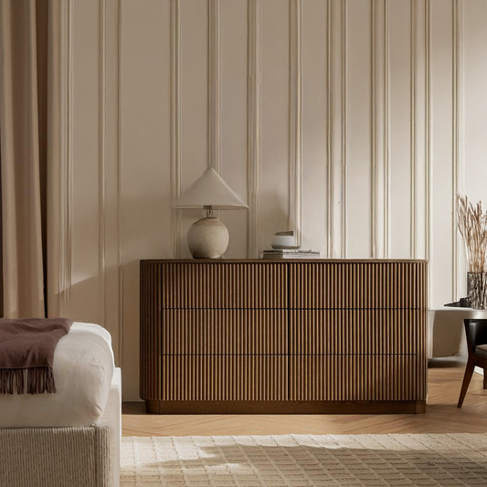 6 Drawer Fluted Chest Of Drawers Dark Oak