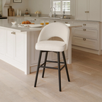 White Boucle Bar Stool Black Legs front view