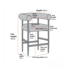 Measurement chart of a chair with various dimensions labeled