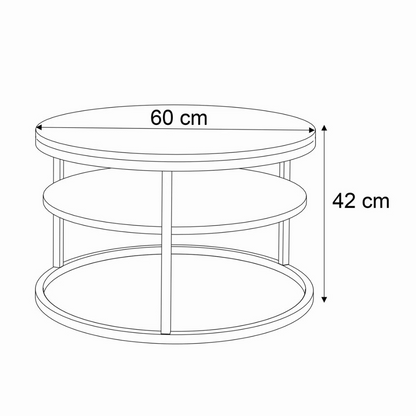 White Minimalist 2 Tier Coffee Table with round shape, dimensions.