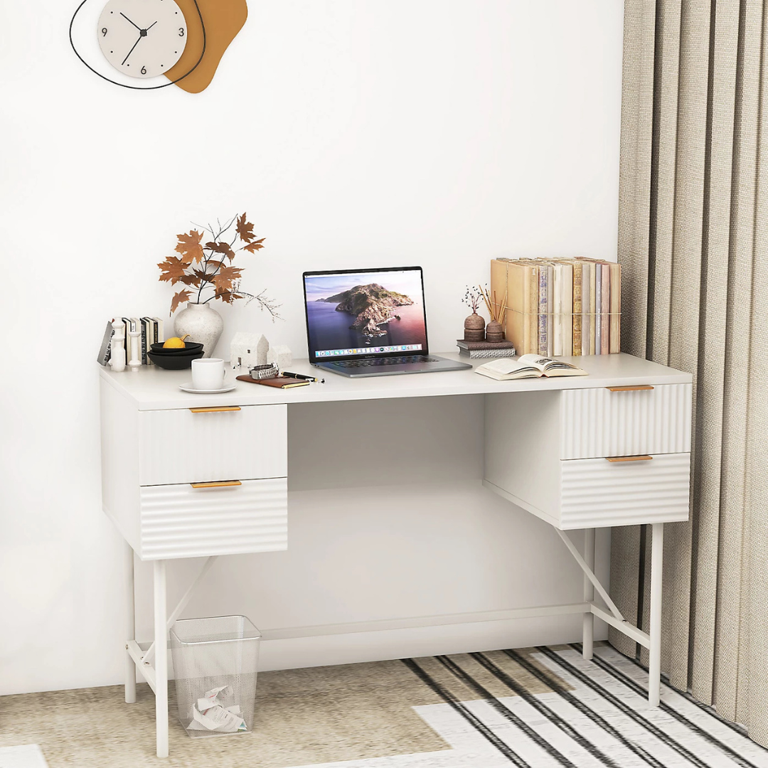 White Modern Home Office Desk, front view in a modern office.