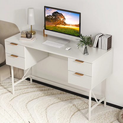 White Modern Home Office Desk, top view.