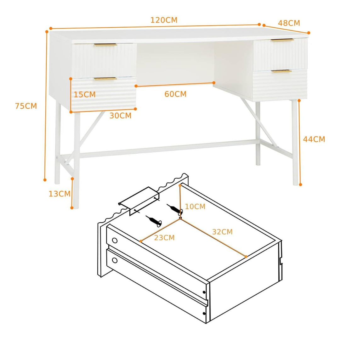 White Modern Home Office Desk, dimensions.