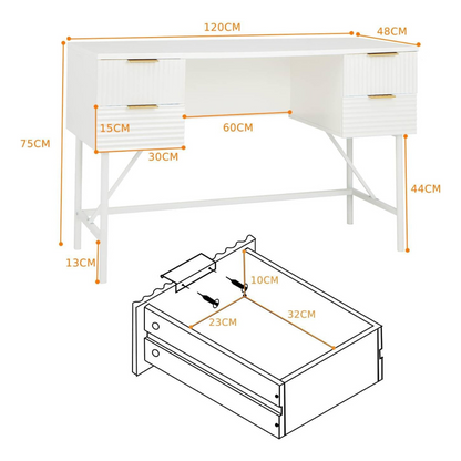 White Modern Home Office Desk, dimensions.